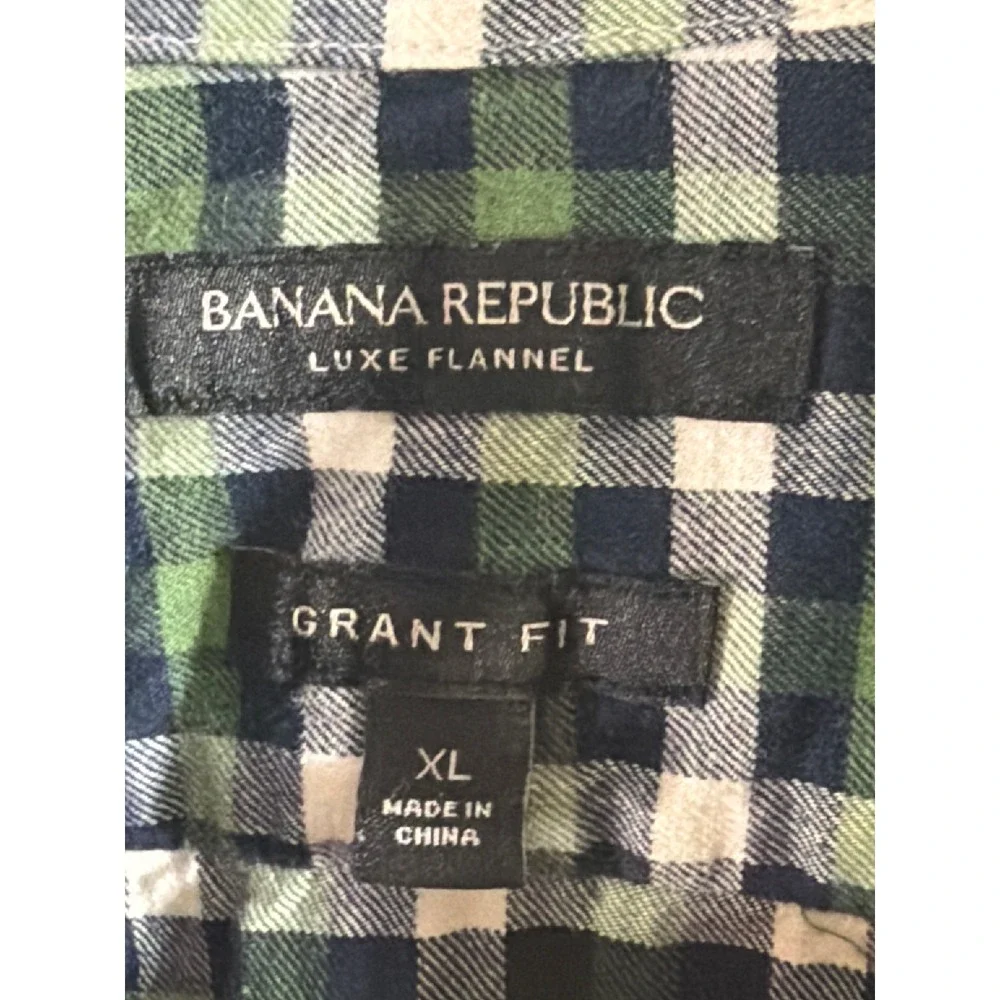 Banana Republic Luxe Flannel Shirt Mens XL Green Plaid Excellent Grant Fit